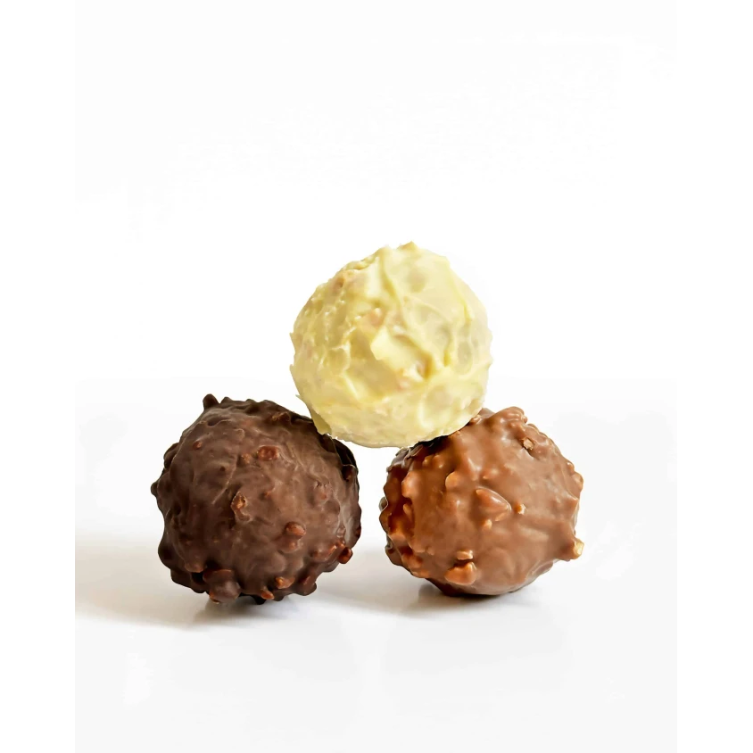 Rocher praliné enrobé de chocolat Noir, Lait ou Blanc (40g)