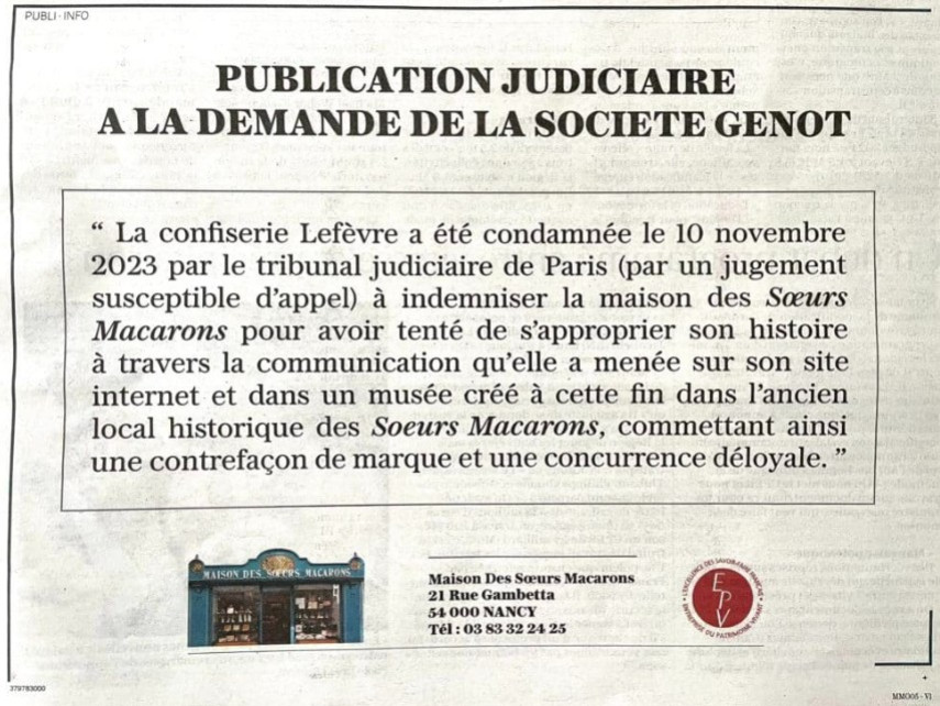 Publication Judiciaire à la demande de la société GENOT