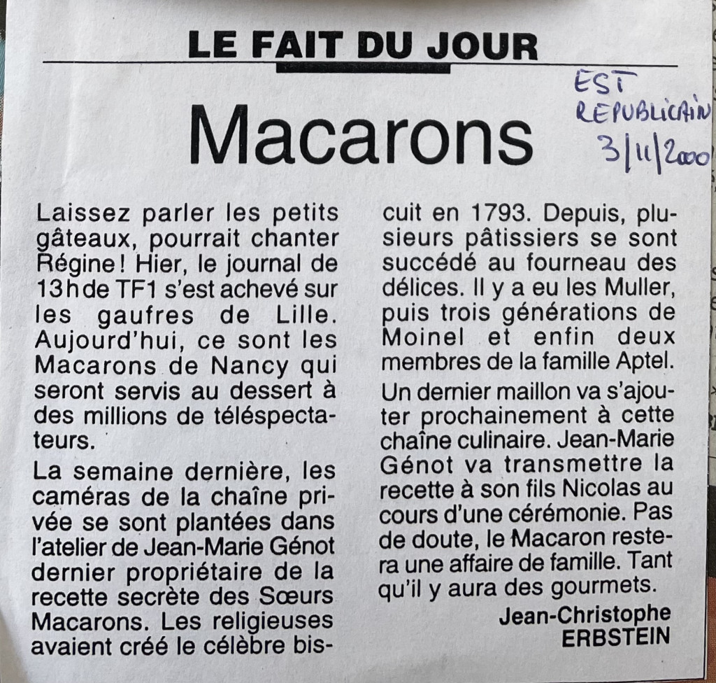 Article dans l'EST REPUBLICAIN - Le fait du jour - TF1 chez les Soeurs Macarons